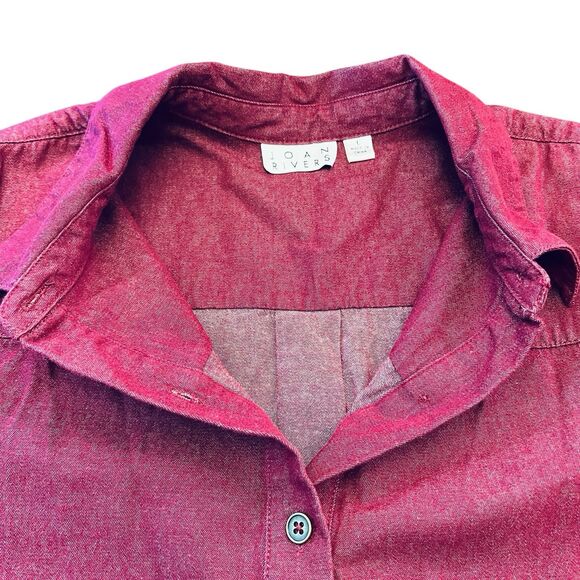 Joan Rivers Red Button Down Top L Long Sleeve Pockets Western Warm Minimalist - Picture 9 of 12